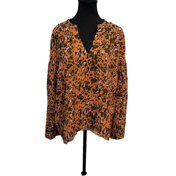 NWT Jessica Simpson Jenna Cheetah Chiffon Blouse XL Crinkled Animal Print - Picture 1 of 5